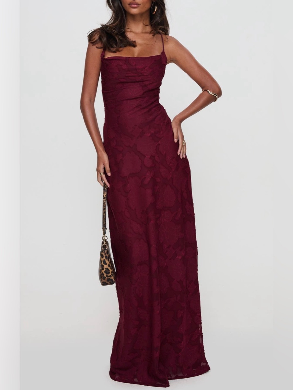 Princess Polly Celena Floral Maxi Dress in Burgundy Burnout